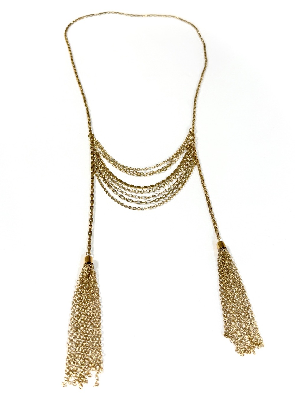 FREE PEOPLE Gold Tiered Chain Tassel Statement Necklace NEW - Picture 7 of 7
